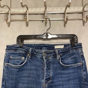 AllSaints Jeans Men 32x30 Blu Rex Slim Fit Button Fly Stone Washed Denim Whisker